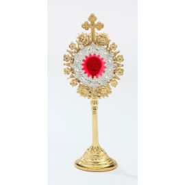 Relikwiarz pozłacany - 19,5 cm - zdjęcie 2 - Relikwiarz z kamieniami szlachetnymi, pozłacany - 19,5 cm