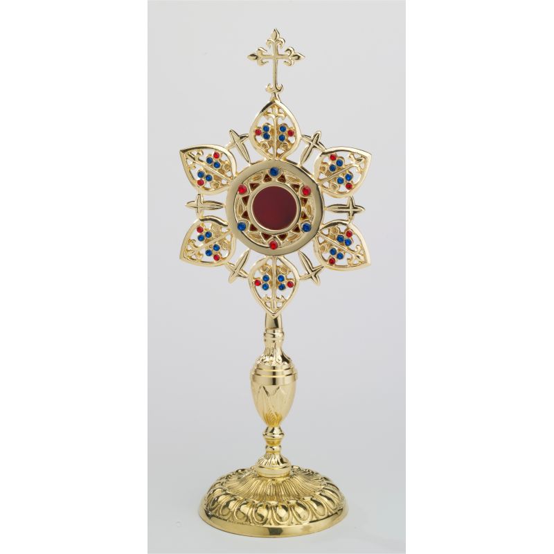 Relikwiarz - 39 cm, z kamieniami szlachetnymi, pozłacany - Relikwiarz - 39 cm, z kamieniami szlachetnymi, pozłacany