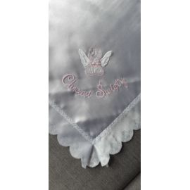 Szatka do chrztu, kwadrat, haft różowy - zdjęcie 2 - Szatka do chrztu, kwadrat, haft różowy