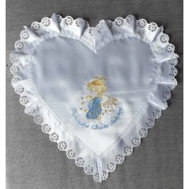 Szatka do chrztu - serce, niebieski haft - Szatki haftowane do chrztu