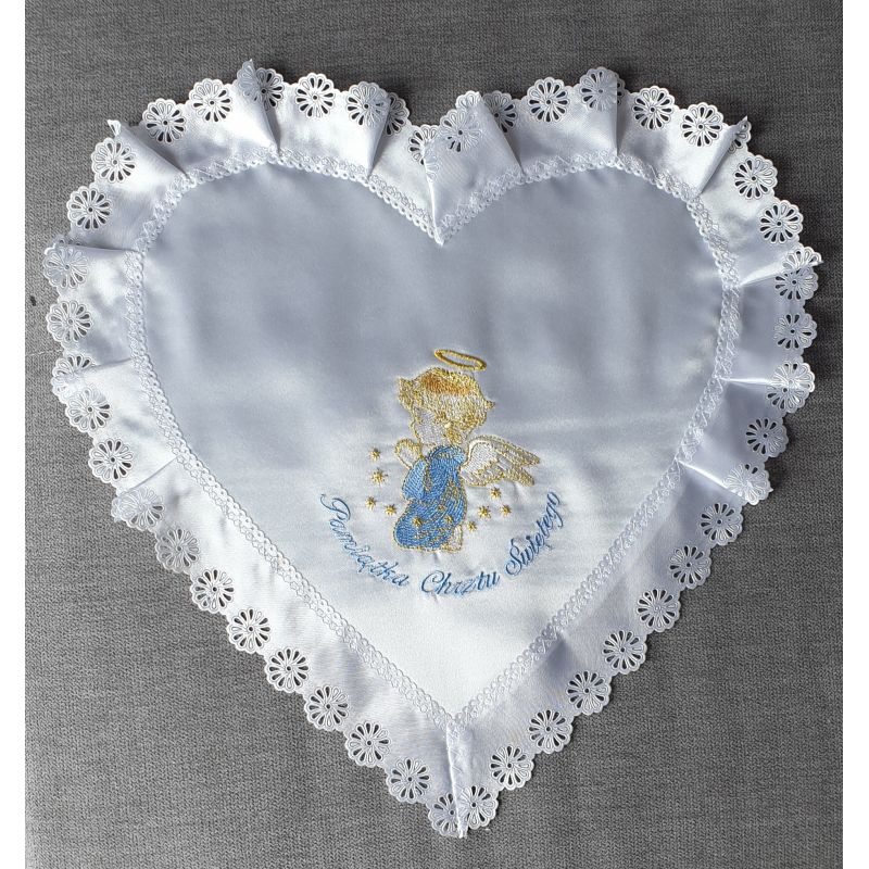 Szatka do chrztu - serce, niebieski haft - Szatka do chrztu - serce, niebieski haft