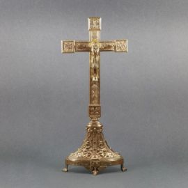 Krzyż ołtarzowy, mosiężny, stojący wys. 53 cm - KRZYŻE OŁTARZOWE, PROCESYJNE