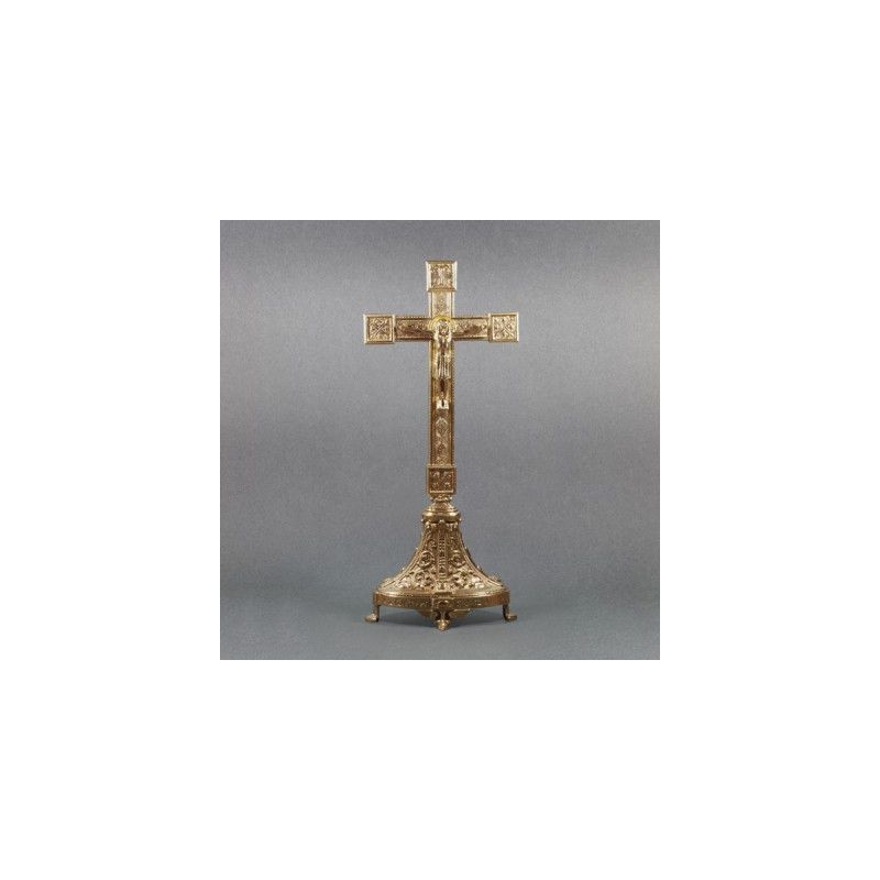 Krzyż ołtarzowy, mosiężny, stojący wys. 53 cm - Krzyż ołtarzowy, mosiężny, stojący wys. 53 cm