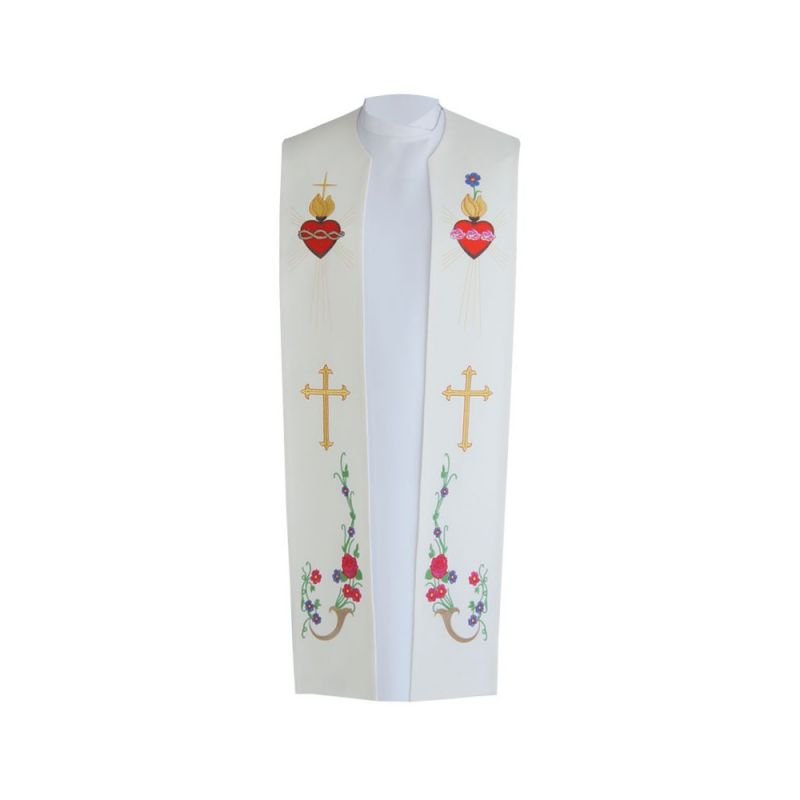 Stuła kapłańska haftowana - Serce, Krzyż (bawełna) - Stuła kapłańska haftowana - Serce, Krzyż (bawełna)