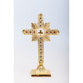 Krzyż stojący nowoczesny, mosiężny, pozłacany - 25 cm - KRZYŻE OŁTARZOWE, PROCESYJNE