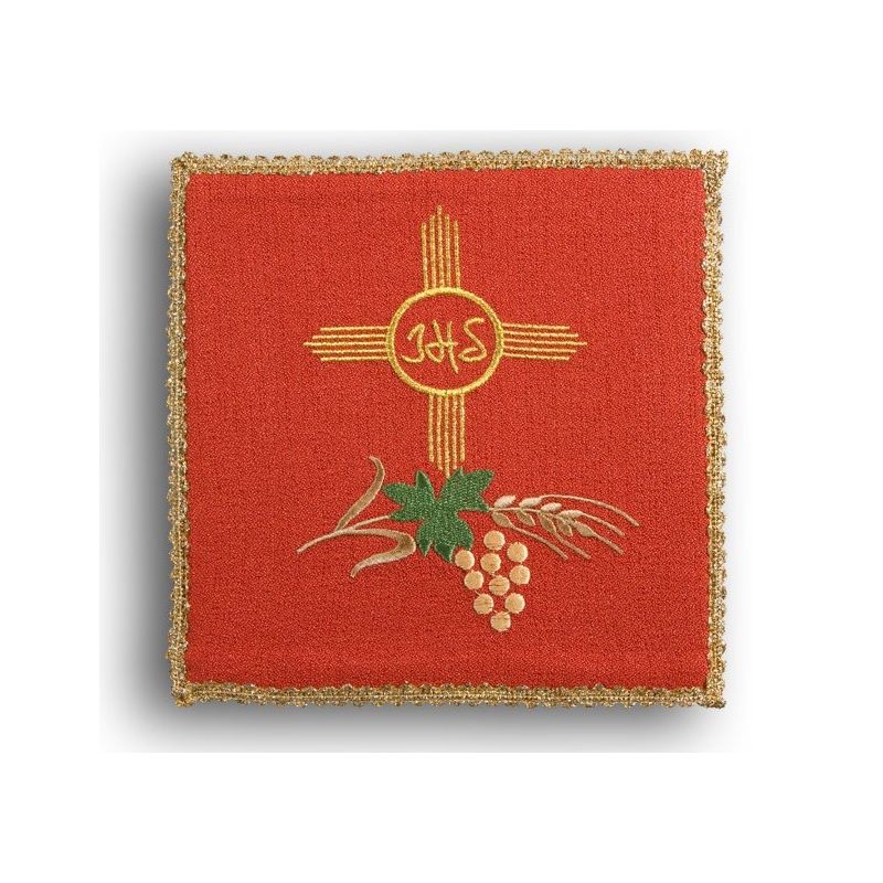 Palka haftowana czerwona - IHS w kole, krzyż , kłosy - Palka haftowana czerwona - IHS w kole, krzyż , kłosy
