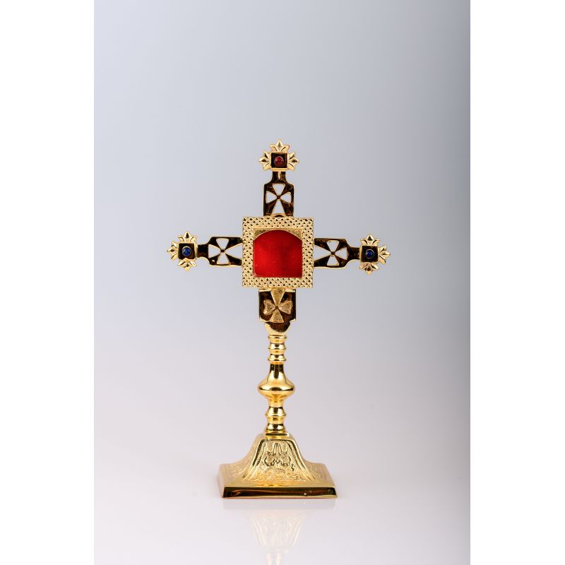 Relikwiarz pozłacany 25 cm + kamienie ozdobne (11) - Relikwiarz pozłacany + kamienie ozdobne - 25 cm (11)