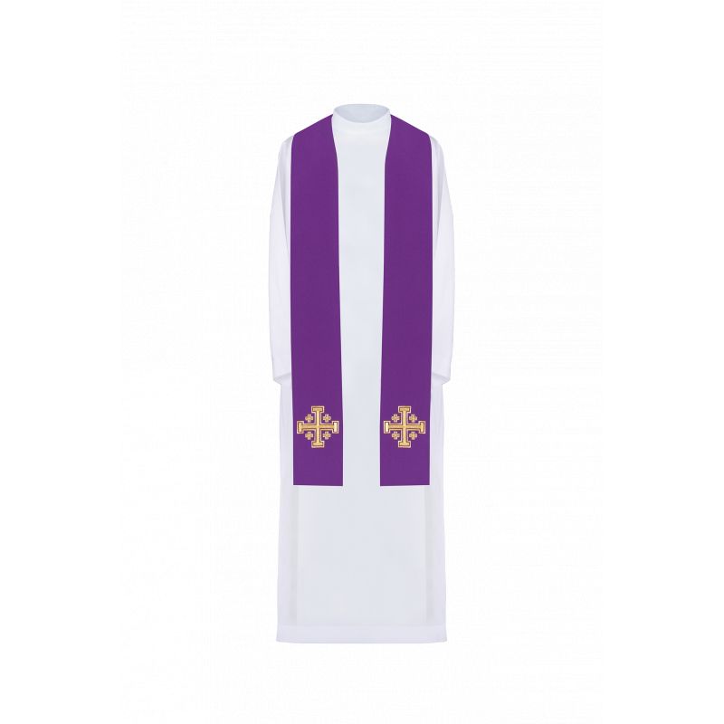 Stuła haftowana Krzyż Jerozolimski - kolory liturgiczne (46) - Stuła haftowana Krzyż Jerozolimski - kolory liturgiczne (46)