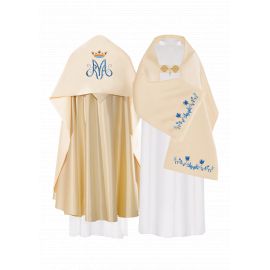 Welon liturgiczny Maryjny haftowany, ecru satyna (19) - WELONY