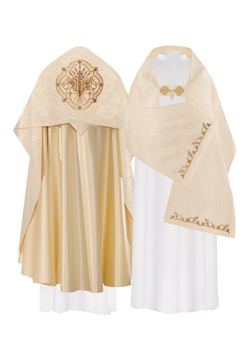 Welon liturgiczny, haftowany - złoty IHS (36) - WELONY