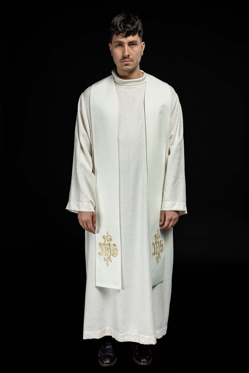 Stuła haftowana ecru IHS (44H) - EUCHARYSTYCZNE