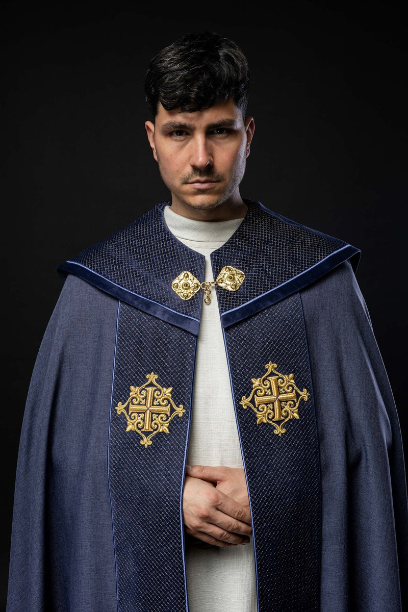 Kapa liturgiczna fioletowa, haftowana, aksamitny fioletowy pas (31H) - zdjęcie 2