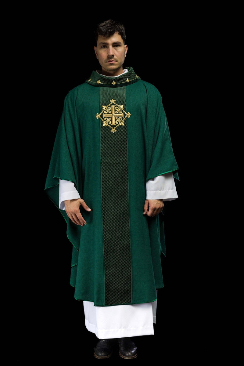Ornat haftowany zielony, aksamit, symbol krzyża (H209) - zdjęcie 2