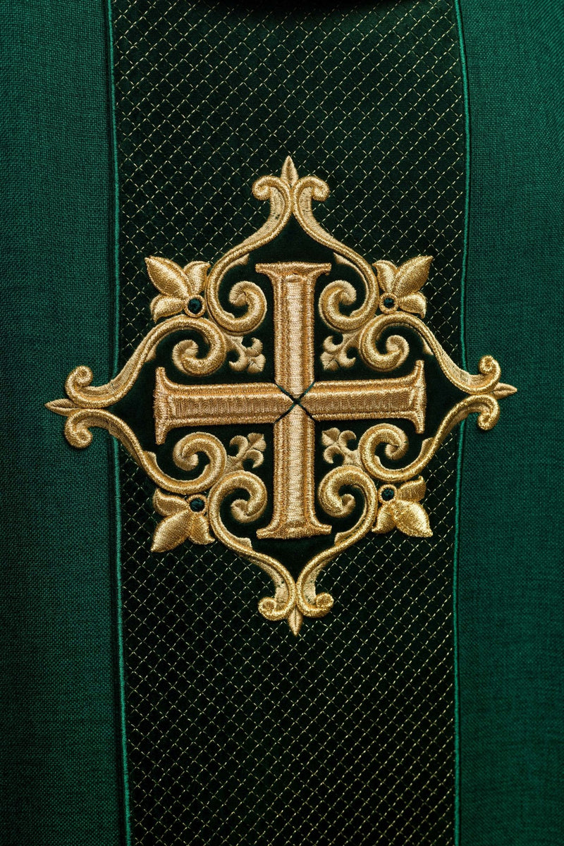 Ornat haftowany zielony, aksamit, symbol krzyża (H209) - zdjęcie 8