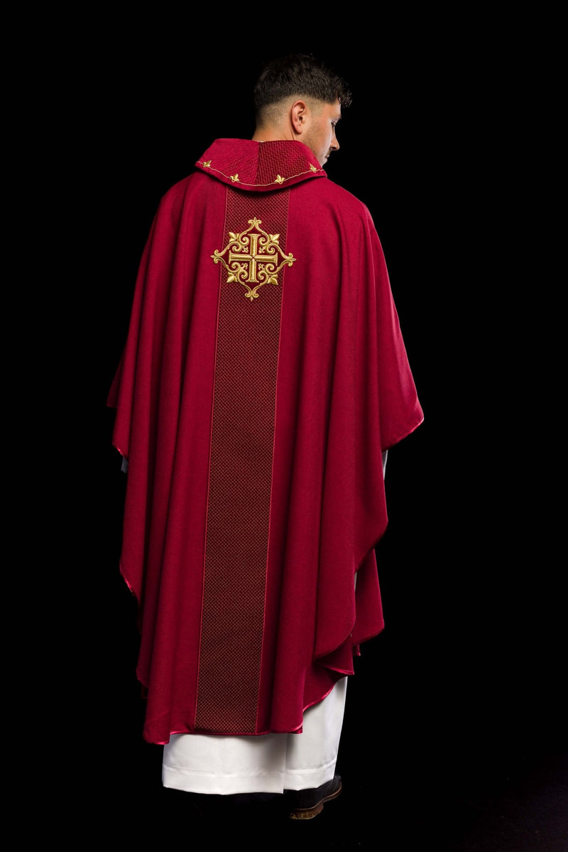 Ornat haftowany czerwony, aksamit, symbol krzyża (H210) - zdjęcie 8