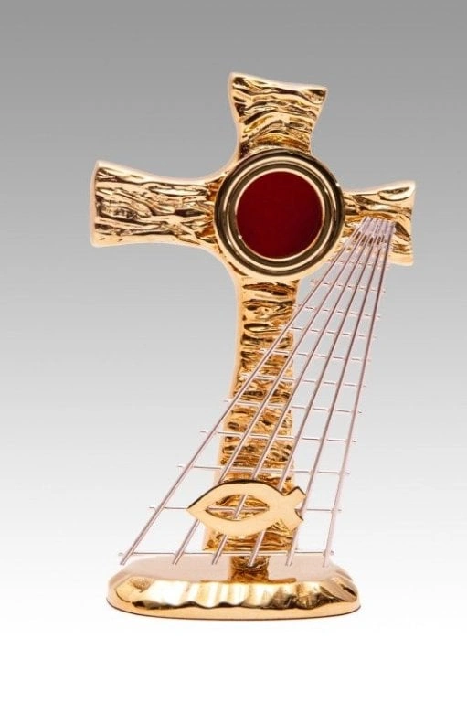 Relikwiarz mosiężny w kształcie krzyża - 19 cm - Brak kategorii