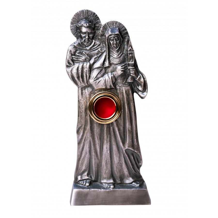 Złocony relikwiarz mosiężny 24 cm - Postać św. Franciszek i św. Klara - Brak kategorii
