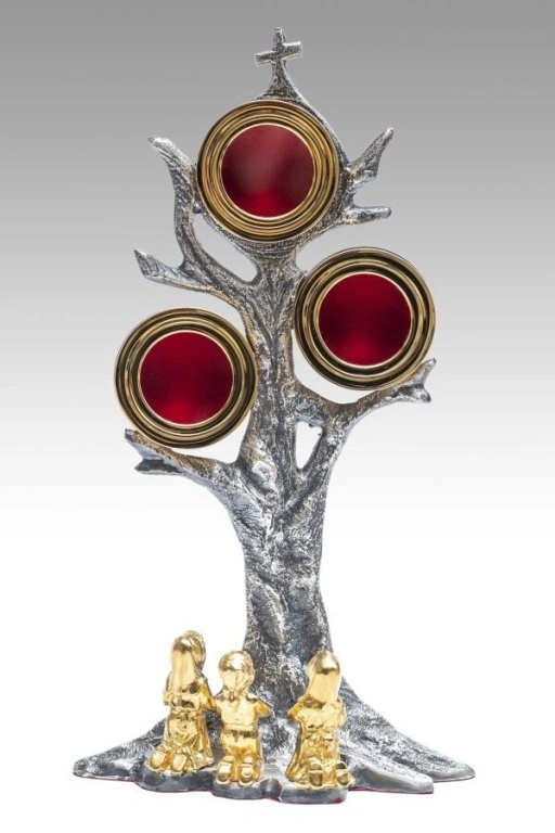 Relikwiarz mosiężny Fatima (na 3 relikwie) - wys. 27 cm - Brak kategorii