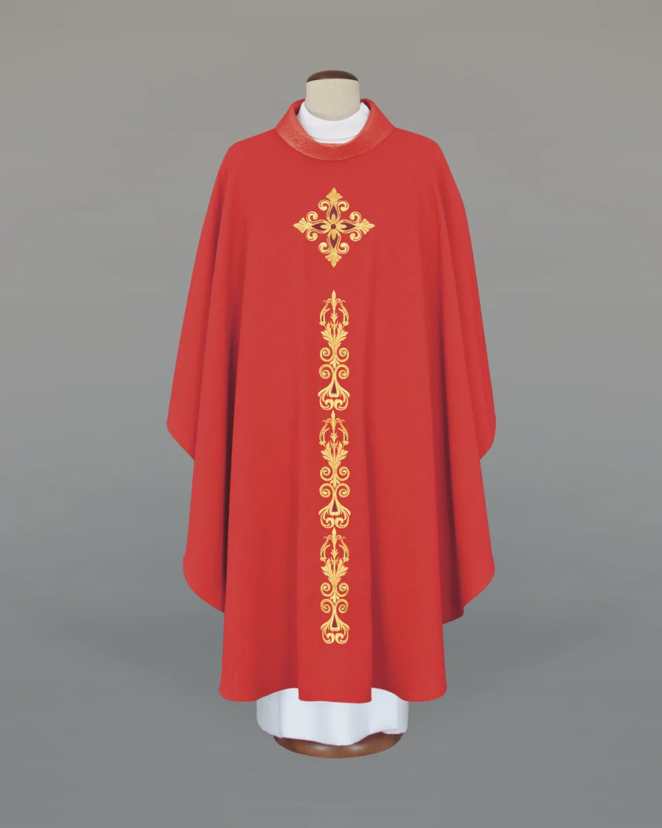 Ornat haftowany czerwony - krzyż - Ornaty czerwone