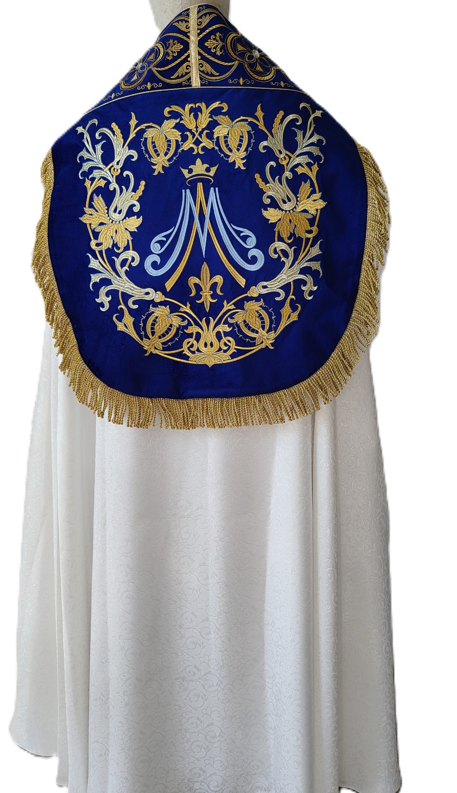 Kapa rzymska maryjna, haftowana, aksamitne pasy - KAPY LITURGICZNE