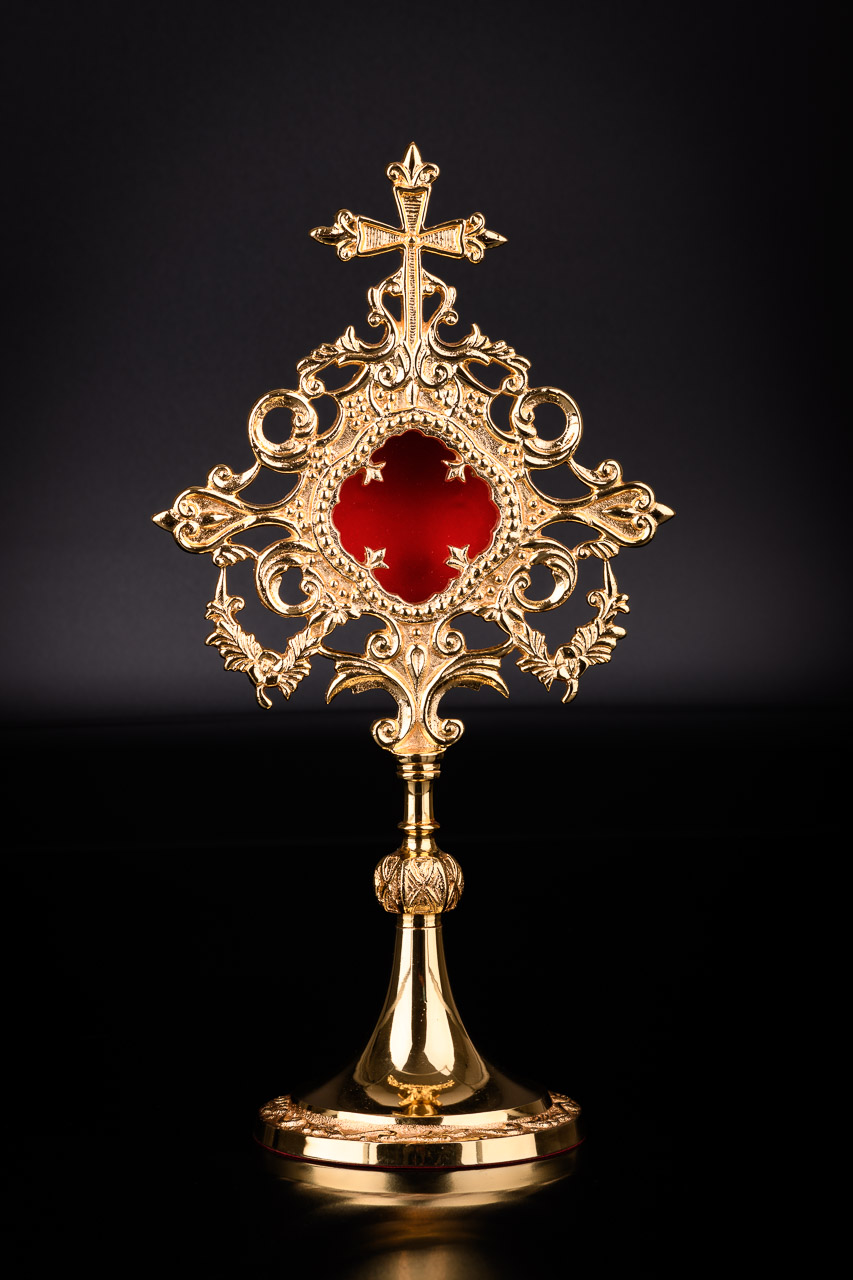 Relikwiarz z kamieniami szlachetnymi, pozłacany - 34 cm - zdjęcie 2