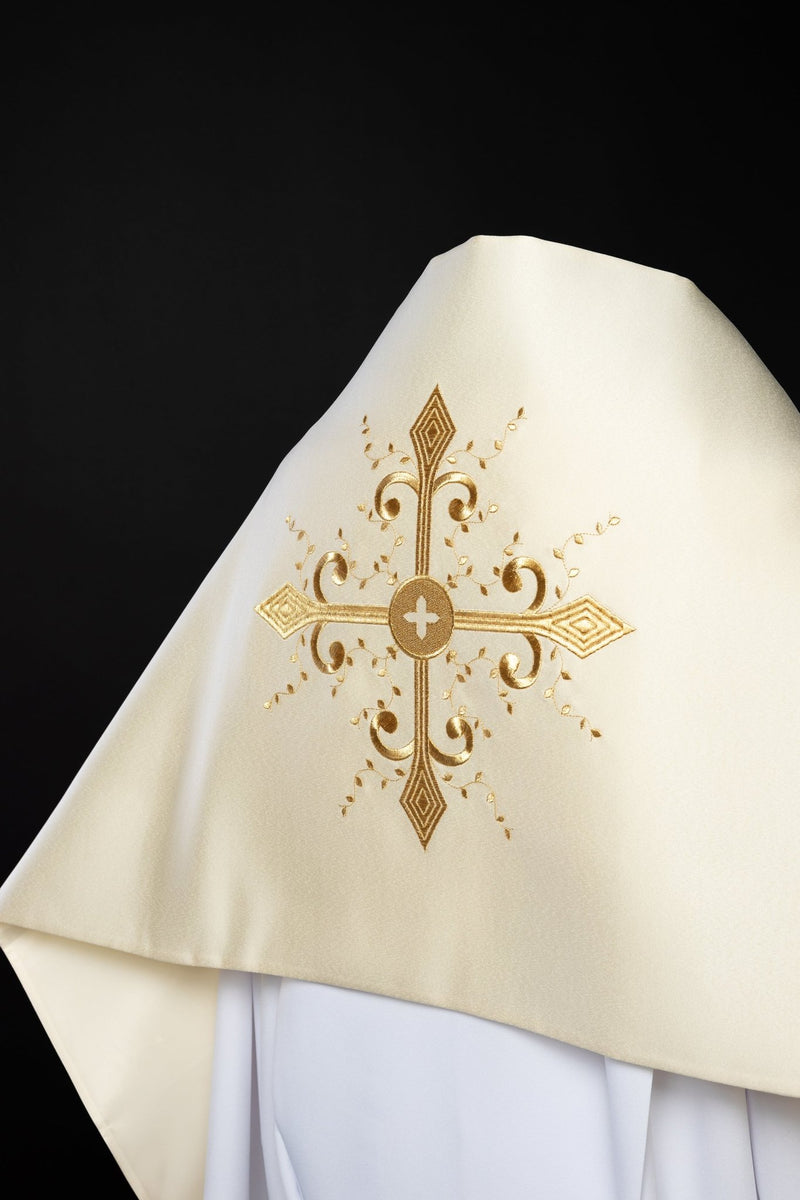 Welon liturgiczny Krzyż - ecru satyna (34) - WELONY
