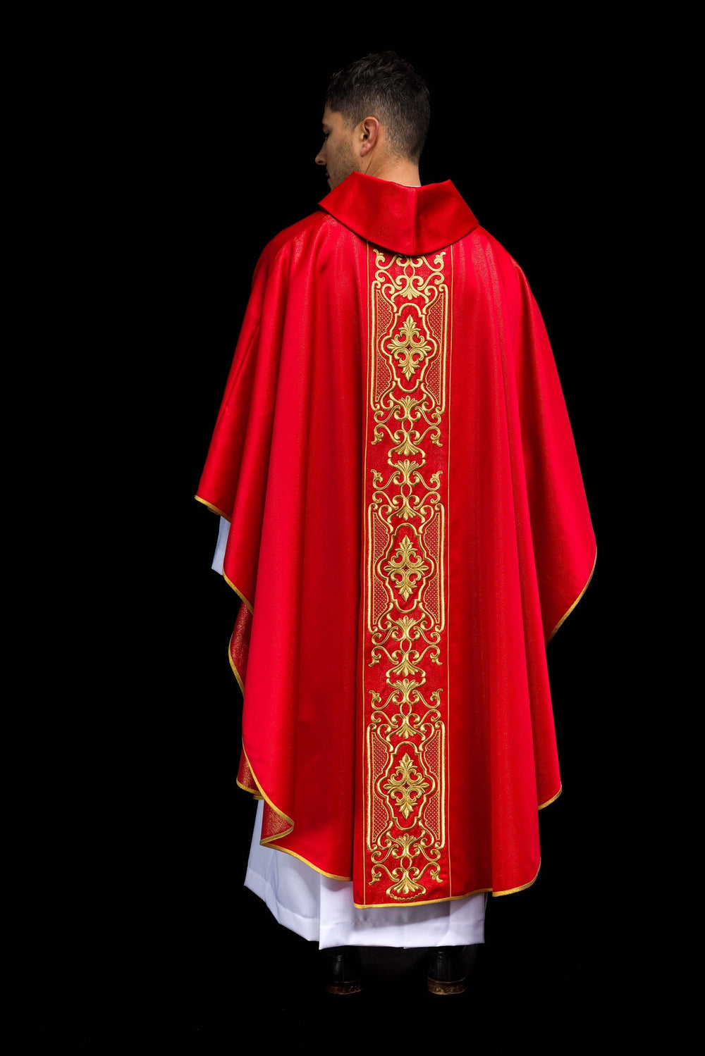 Ornat bogato haftowany, tkanina błyszcząca - czerwony (H79) - zdjęcie 7