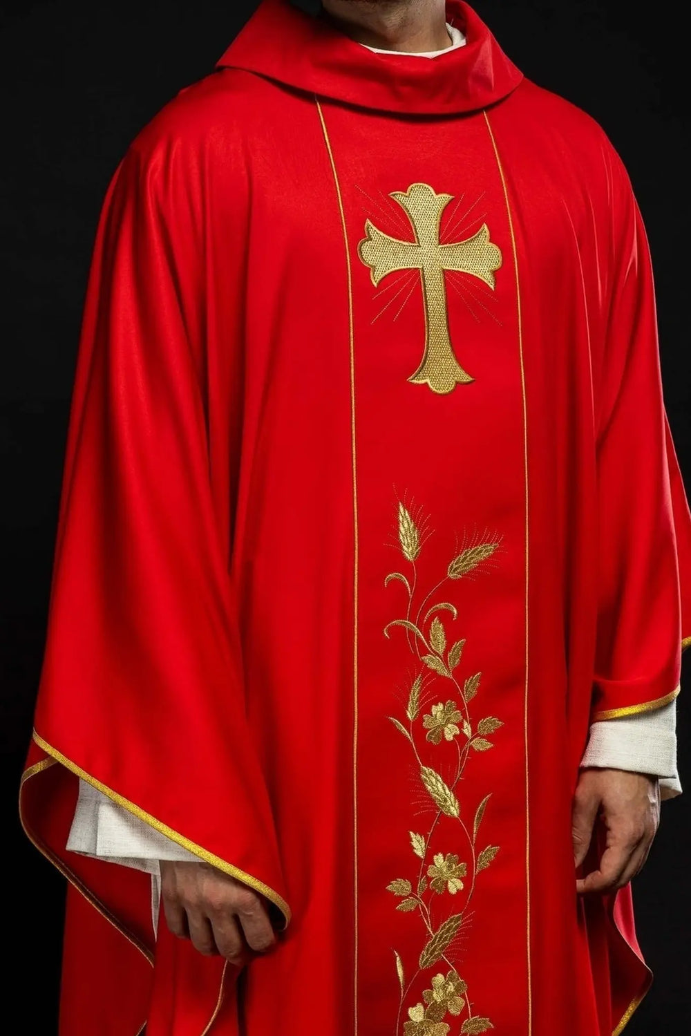 Ornat haftowany krzyż i kłosy - czerwony (H184) - zdjęcie 2